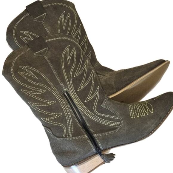 NEW! SILVIA COBOS Green Suede Leather Rodeo Western Cowboy Boots Mid-calf 8. - Picture 3 of 9